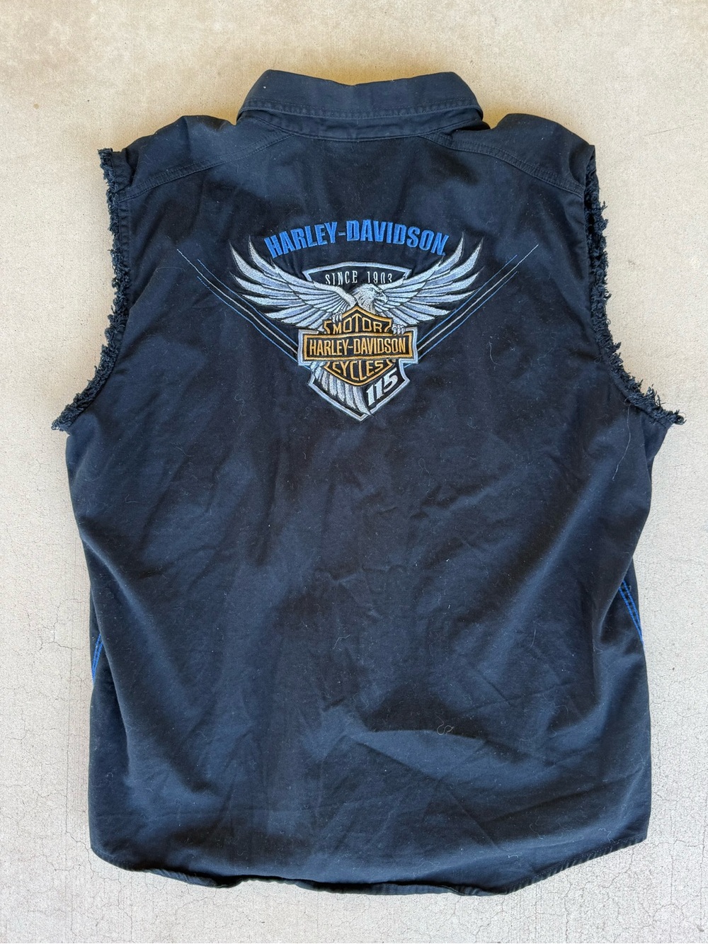 Harley Davidson 115th Anniversary Sleeveless Button Up Work Shirt XL